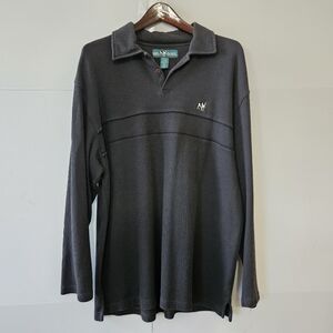 Vintage Big Dogs Size L Grey Men's Long-Sleeved Cotton Collared Button Neck Jers